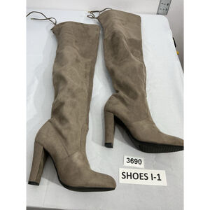 Womans Steve Madden Gorgeous Size 8 M Tan Fabric Pull On Otk Heel Boots NWOT